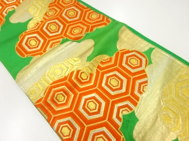 アンティーク　雲取りに亀甲模様織出し袋帯（材料）